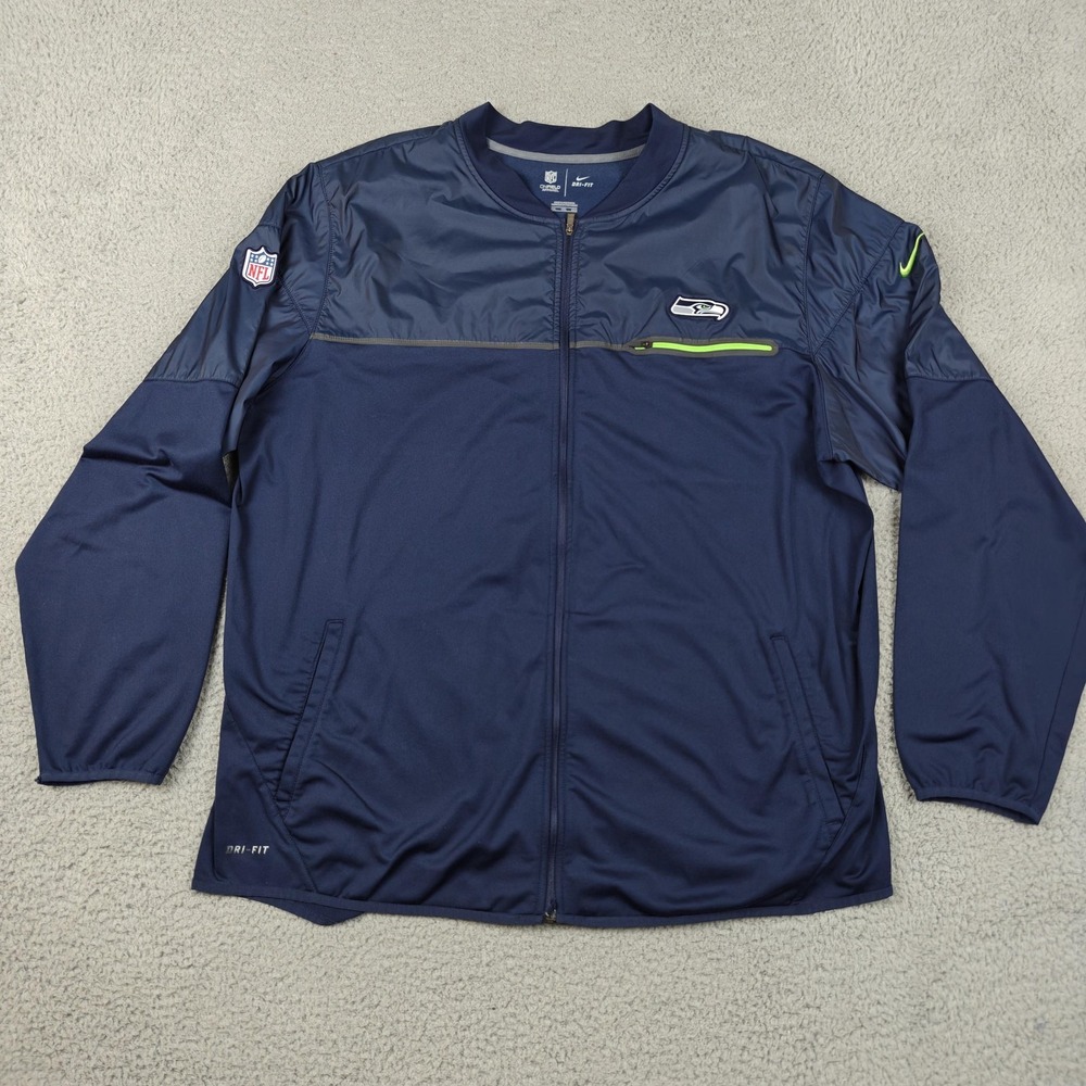 Seattle Seahawks Jacket Mens 2XL Blue NFL Football Nike Dri Fit On Field